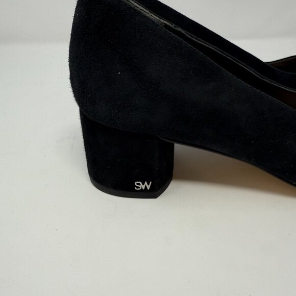 Stuart Weitzman Marymid Suede Pumps Block Heels Women 7 B Black Designer Classic - Picture 2 of 11